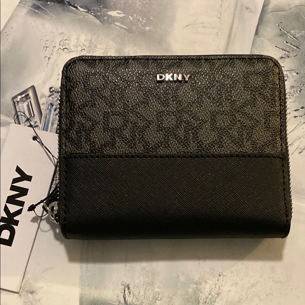 DKNY Vela Saffiano Leather Zip Around Black Wallet